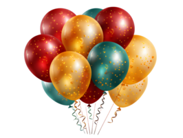 ai généré bouquet de coloré des ballons avec confettis isolé sur transparent Contexte. flottant hélium des ballons. génératif ai png