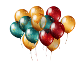 AI generated Bunch of Colorful Balloons with Confetti Isolated on Transparent Background. Floating Helium Balloons. Generative Ai png