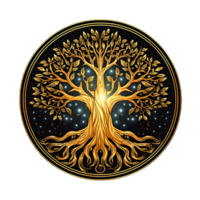 AI generated Golden Tree of Life Illustration with Round Shape Isolated on Transparent Background. Generative Ai png