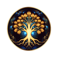 AI generated Golden Tree of Life Illustration with Round Shape Isolated on Transparent Background. Generative Ai png