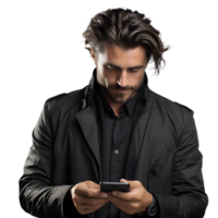 AI generated Young Man Using Smartphone Isolated on Transparent Background. Generative Ai png