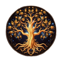 AI generated Golden Tree of Life Illustration with Round Shape Isolated on Transparent Background. Generative Ai png