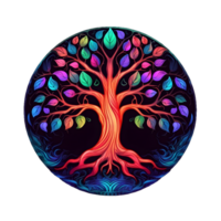 AI generated Colorful Tree of Life Illustration with Round Shape Isolated on Transparent Background. Generative Ai png