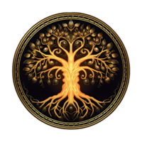 AI generated Golden Tree of Life Illustration with Round Shape Isolated on Transparent Background. Generative Ai png