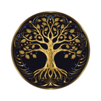 AI generated Golden Tree of Life Illustration with Round Shape Isolated on Transparent Background. Generative Ai png