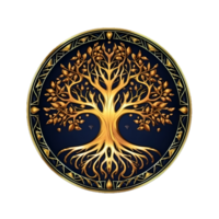 AI generated Golden Tree of Life Illustration with Round Shape Isolated on Transparent Background. Generative Ai png