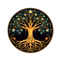 AI generated Golden Tree of Life Illustration with Round Shape Isolated on Transparent Background. Generative Ai png