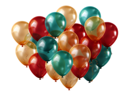 ai généré bouquet de coloré des ballons avec confettis isolé sur transparent Contexte. flottant hélium des ballons. génératif ai png