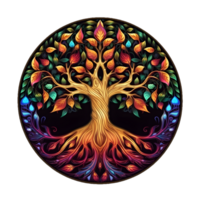 AI generated Colorful Tree of Life Illustration with Round Shape Isolated on Transparent Background. Generative Ai png