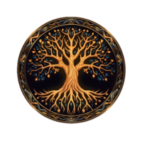 AI generated Golden Tree of Life Illustration with Round Shape Isolated on Transparent Background. Generative Ai png