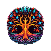 AI generated Colorful Tree of Life Illustration with Round Shape Isolated on Transparent Background. Generative Ai png