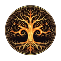 AI generated Golden Tree of Life Illustration with Round Shape Isolated on Transparent Background. Generative Ai png