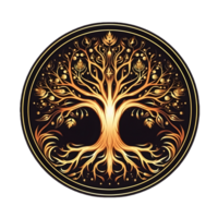 AI generated Golden Tree of Life Illustration with Round Shape Isolated on Transparent Background. Generative Ai png