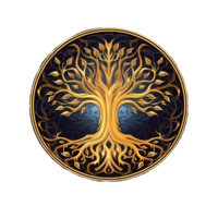 AI generated Golden Tree of Life Illustration with Round Shape Isolated on Transparent Background. Generative Ai png