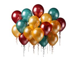 ai généré bouquet de coloré des ballons avec confettis isolé sur transparent Contexte. flottant hélium des ballons. génératif ai png