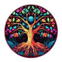 AI generated Colorful Tree of Life Illustration with Round Shape Isolated on Transparent Background. Generative Ai png