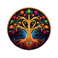 AI generated Colorful Tree of Life Illustration with Round Shape Isolated on Transparent Background. Generative Ai png