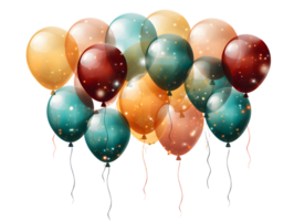 ai generiert Bündel von bunt Luftballons mit Konfetti isoliert auf transparent Hintergrund. schwebend Helium Luftballons. generativ ai png