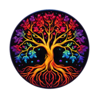 ai gegenereerd kleurrijk boom van leven illustratie met ronde vorm geïsoleerd Aan transparant achtergrond. generatief ai png