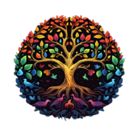 AI generated Colorful Tree of Life Illustration with Round Shape Isolated on Transparent Background. Generative Ai png