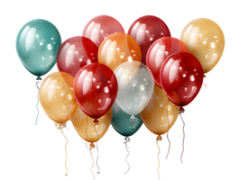 AI generated Bunch of Colorful Balloons with Confetti Isolated on Transparent Background. Floating Helium Balloons. Generative Ai png