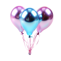 ai généré bouquet de coloré holographique des ballons avec confettis isolé sur transparent Contexte. flottant hélium des ballons. génératif ai png