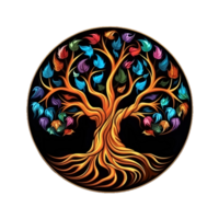 AI generated Colorful Tree of Life Illustration with Round Shape Isolated on Transparent Background. Generative Ai png