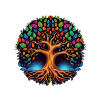 AI generated Colorful Tree of Life Illustration with Round Shape Isolated on Transparent Background. Generative Ai png