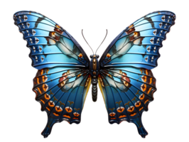 ai généré proche en haut de une magnifique et multicolore papillon avec propager ailes isolé sur transparent Contexte. génératif ai png