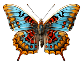 AI generated Close Up of a Beautiful and Multicolored Butterfly with Spread Wings Isolated on Transparent Background. Generative Ai png