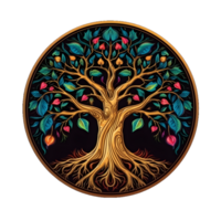 AI generated Colorful Tree of Life Illustration with Round Shape Isolated on Transparent Background. Generative Ai png