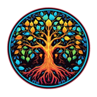 AI generated Colorful Tree of Life Illustration with Round Shape Isolated on Transparent Background. Generative Ai png