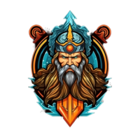 AI generated Strong Bearded Old King with Weapons Isolated on Transparent Background. Armored God Mascot Illustration for T-shirt Design. Generative Ai png