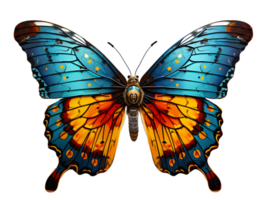 ai gegenereerd dichtbij omhoog van een mooi en veelkleurig vlinder met verspreiding Vleugels geïsoleerd Aan transparant achtergrond. generatief ai png