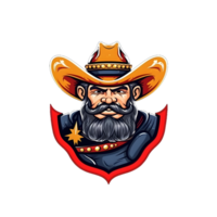 AI generated Fat Bearded Cowboy Mascot Isolated on Transparent Background. Cowboy Emblem. Generative Ai png
