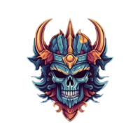 AI generated Knight Skull Emblem with Sword Isolated on Transparent Background. Colorful Skull Warrior Mascot in Helmet. Generative Ai png