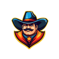 AI generated Fat Bearded Cowboy Mascot Isolated on Transparent Background. Cowboy Emblem. Generative Ai png