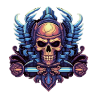 AI generated Warrior Skull Emblem with Weapon Isolated on Transparent Background. Skeleton Warrior Mascot. Generative Ai png