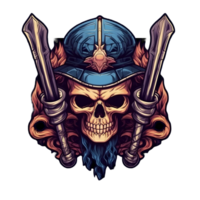 AI generated Warrior Skull Emblem with Weapon Isolated on Transparent Background. Skeleton Warrior Mascot. Generative Ai png