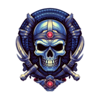 AI generated Warrior Skull Emblem with Weapon Isolated on Transparent Background. Skeleton Warrior Mascot. Generative Ai png