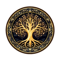 AI generated Golden Tree of Life Illustration with Round Shape Isolated on Transparent Background. Generative Ai png