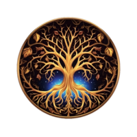 AI generated Golden Tree of Life Illustration with Round Shape Isolated on Transparent Background. Generative Ai png