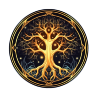 AI generated Golden Tree of Life Illustration with Round Shape Isolated on Transparent Background. Generative Ai png