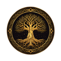 AI generated Golden Tree of Life Illustration with Round Shape Isolated on Transparent Background. Generative Ai png