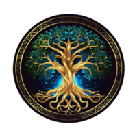 AI generated Golden Tree of Life Illustration with Round Shape Isolated on Transparent Background. Generative Ai png