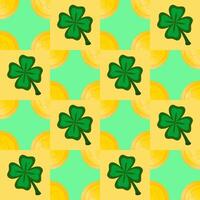 Vector seamless geometric pattern for St. Patrick's Day. Gold coins and clover.