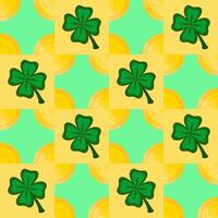 Vector seamless geometric pattern for St. Patrick's Day. Gold coins and clover.