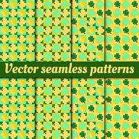 Collection of vector seamless geometric pattern for St. Patrick's Day. Gold coins and clover.