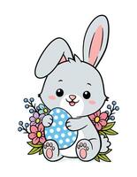 Cute Hand Drawn Baby Easter Bunny And Eggs vector