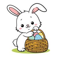 Cute Hand Drawn White Easter Bunny Holding Egg Basket vector